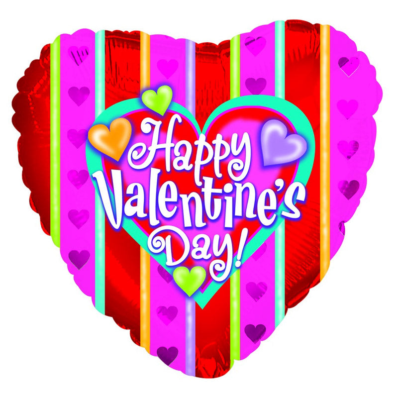 Folie ballon Happy Valentine's Day Striber - Send med Helium