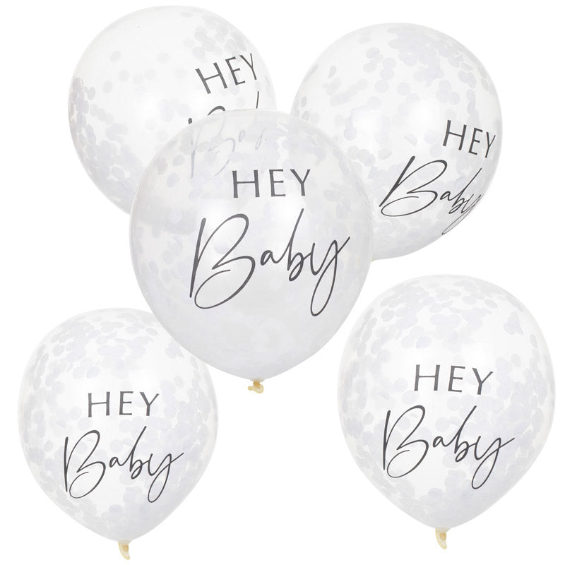 Konfetti balloner - "Hey baby" 5 stk
