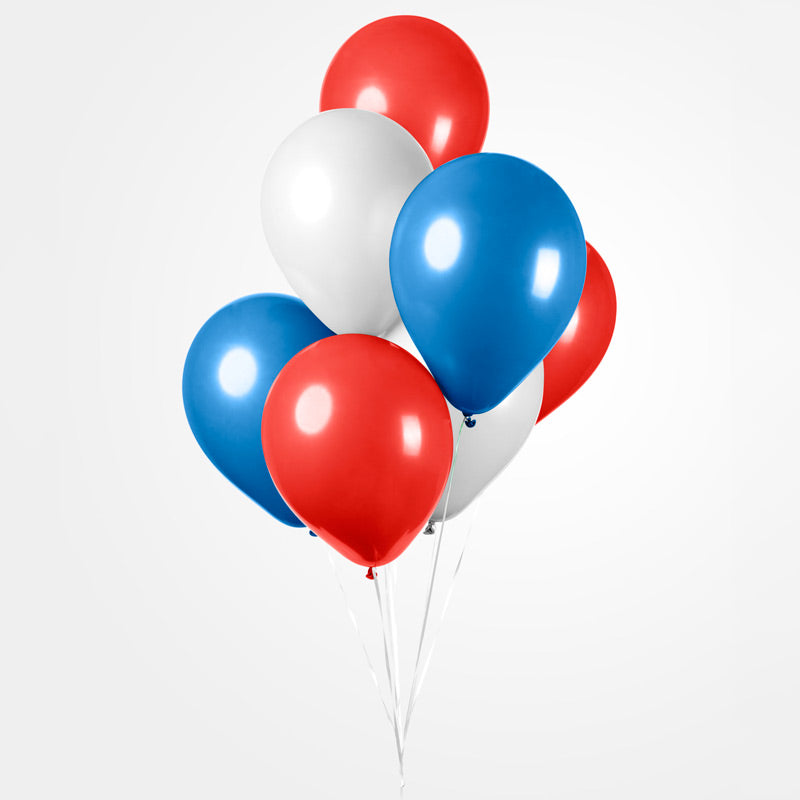 Balloner i Tricolore Rød/Hvid/blå 10 stk.