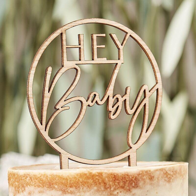 Kagetoppe af træ til babyshower - Hey Baby 