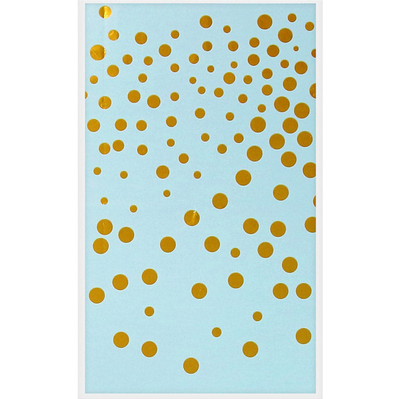 Lys blå plast dug med metallic guld prikker 137 x 183 cm