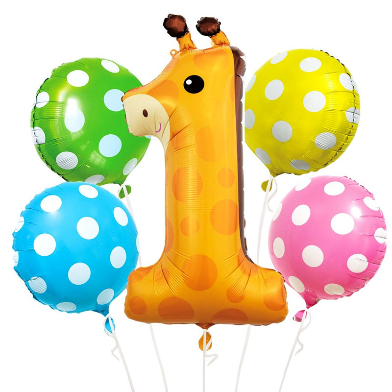 1 års Giraf sæt med 5 stk. Folieballoner