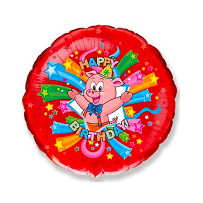 18" Folie Ballon "Happy Birthday" med Gris