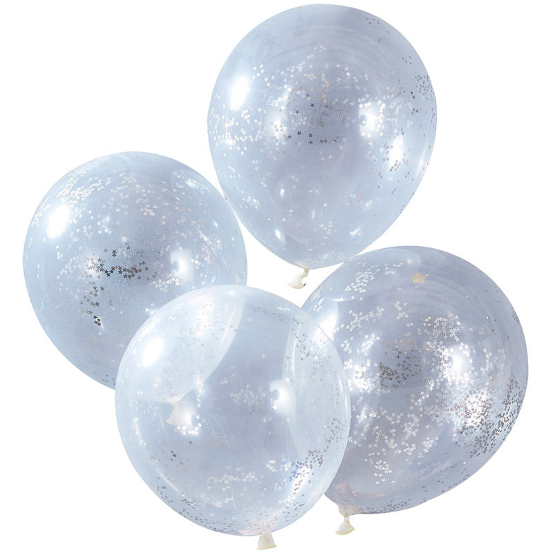Konfetti balloner med små sølv stjerner 5 stk