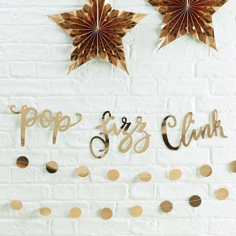 Pop, fizz, clink guirlande i guld 