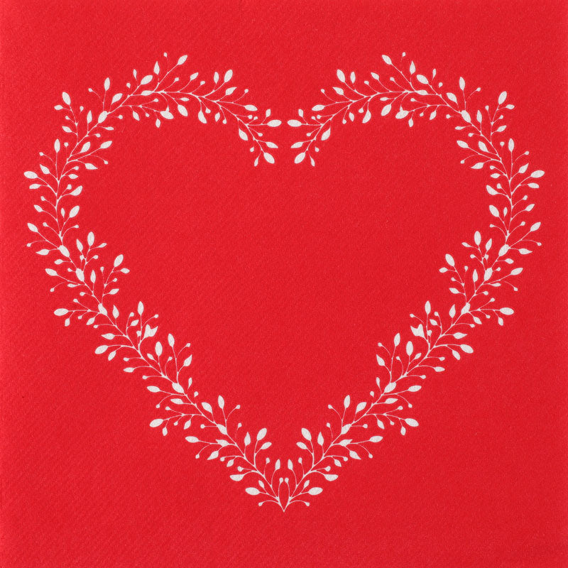 Røde Servietter med hjerte 40 x 40 cm