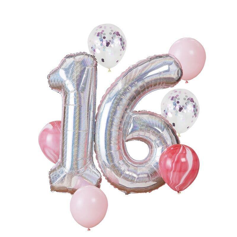 ballonsæt til 16 års fødselsdag, 8 dele 